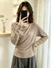 Camiseta de manga larga con escote irregular estilo francés para mujer, colección otoño 2026, hecha de lana Lyocell, capa base adelgazante