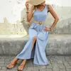 Vestido Casual de Férias Yiyi para Amazon com Cinto, Novo Estilo de Verão, Vestido Sem Mangas com Fenda Transfronteiriço Europeu e Americano
