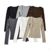 BT327-22 inverno novo básico casual fino fio quadrado pescoço ombro manga comprida t-shirt base top para as mulheres