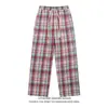 Pantalones Casuales de Cuadros de Pierna Ancha con Cordón Estilo Retro Americano Kuajing para Hombres y Mujeres, Pantalones Deportivos Originales Nuevos de Cuadros de Otoño