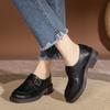 Sapatos de Couro Vintage Outono e Inverno Novo Estilo Britânico Sapatos Marrons de Salto Grosso Fivela Lateral Confortáveis Versáteis Mocassins Femininos