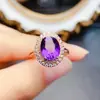 Anillo de Amatista Natural Popular al por Mayor de Fábrica Plata S925 Incrustado con Piedra Principal 8*10 Joyería de Lujo Venta Directa de Fábrica