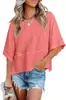 2025 Europeu e Americano Amazon Venda Cruzada Mais Vendida Novo Estilo Patchwork Cor Sólida Manga Sino Casual Solta Camiseta Roupas Femininas