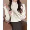 Tejido de Terciopelo de una Sola Pieza, Suéter de Cuello Alto Medio de Terciopelo, Top con Diseño de Perlas, Tejido de Punto Base para Otoño e Invierno