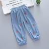 Calça Comprida de Algodão Seda Gelada para Meninas Verão Fina Jeans Infantil Calças Anti-Mosquito Conjunto de Verão