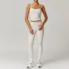 Traje fitness sem costura de alta elasticidade com mangas compridas e alças, combinável livremente, adequado para corrida, yoga e uso casual