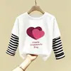 Camiseta de dibujos animados casual de otoño estilo coreano para niños, camiseta básica elegante de algodón puro para primavera y otoño, manga larga para niñas