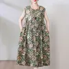 Vestido de Algodón y Seda de Moda para Mamá Verano Nuevo Estilo Holgado Adelgazante Tallas Grandes Falda Acampanada Elegante Vestido Largo para Mujeres de Mediana Edad y Mayores