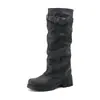 Novas Botas Western Femininas Botas Finas Cano Alto Botas Empilhadas Fivela de Cinto Botas de Cavaleiro Botas de Salto Médio Grosso 40-43 tamanho grande