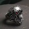 Anillo de Dedo Índice Personalizado Estilo Punk Calavera Resistente Estilo Europeo y Americano, Anillo Abierto Ajustable de Vid de Rosa Vintage