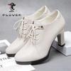 Sapatos de Cadarço Novos e Convenientes para Primavera e Outono Sapatos para Mãe de Meia-idade Salto Grosso Salto Médio Couro Macio Solado Macio Confortáveis Cor Sólida Sapatos Pequenos de Couro