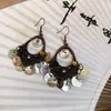 Pendientes de borla de concha de circón con aguja de plata estilo vacacional, pendientes de botón de temperamento dulce y fresco, pendientes de nicho de alta gama para mujer
