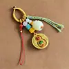 Chaveiro de Carro Completo Cinco Bênçãos de Ouro Antigo, Pingente de Bússola Oito Tesouros, Amuleto Atrator de Riqueza e Boa Sorte, Enfeite para Pendurar na Bolsa de Segurança Venda por Atacado