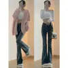 Jeans Preto Micro-flare Feminino Plus Size Menina Cheinha Formato Pera Usar Outono e Inverno Cintura Alta Solto Emagrecimento Calça Ferradura para Verão