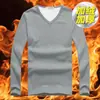 Ropa interior térmica de invierno para hombre, parte superior con forro polar, engrosada, cálida, de manga larga, camiseta de cuello en V, para usar como capa exterior o interior, corte ajustado, ropa de otoño