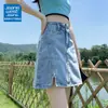Falda Corta de Mezclilla de Color Claro con Abertura para Mujer, Verano Tendencia Versátil Nueva de Cintura Alta Petite Versátil Falda de Corte A Bodycon