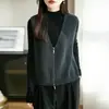 100% Lana 36 Puntos Chaleco Primavera Holgado Estilo Perezoso Color Sólido Cierre de Cremallera Cárdigan Suéter Para Usar en Capas Tejido Reductor de Edad para Mujeres