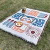 Manta de picnic bohemia con borlas de algodón, manta de camping multifuncional, estufa de camping, té, camping, día festivo, tapete a prueba de humedad