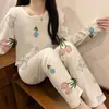 Conjunto de ropa interior térmica para mujer, top y pantalón de otoño, corte ajustado, estilo nuevo, estampado de dibujos animados dulce y lindo
