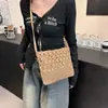 Bolso de Paja Tejido Estilo Coreano Estilo Perezoso Color Sólido Casual Bolso de Hombro Portátil Estilo Bosque de Verano para Mujer