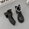 Zapatos Mary Jane Retro de Tacón Alto, Zapatos de Moda para Mujer, Correas con Hebilla de Perla Francesa, Tacones Gruesos, Puntera Redonda, Zapatos Pequeños de Cuero