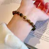 Pulsera de Piedra Ojo de Tigre Piedra Natural Estilo Nuevo Otoño e Invierno, Cuentas Redondas Geométricas Retro, Joyería de Mano Simple Apilable