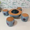 Nuevo Estufa de Barbacoa de Carbón Juego de Té Mesa Integrada Rural Calefacción Exterior de Patio Mesa de Café para el Hogar