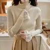 Top base de punto con ribete de encaje blanco para mujer, nuevo suéter ajustado de cuello semi-alto, otoño e invierno 2026