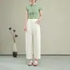Estilo Verão 2026 Novo Calça de Linho Lyocell Wide-Leg Cintura Alta Emagrecimento Solta Caimento Versátil Reta Casual