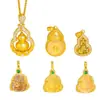 Puzuo cores fortes retenção de cor ouro areia acessórios DIY, cravejado com diamantes, pingente de colar de cabaça calcedônia Buda Maitreya, corrente versátil para clavícula para mulheres