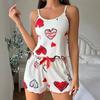 Temptação de Cereja Venda Quente Transfronteiriça Roupas de Casa Shorts de Alcinha Estampados com Corações Roupa Casual Feminina Conjunto de Pijama