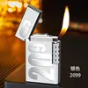 Rueda de desbaste lateral deslizante de acero Langsheng Encendedor de llama abierta oblicua inflable Patrón de doble cara Encendedor de regalo