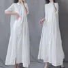 Vestido Largo de Lino Holgado Artístico Cuello Solapa Holgado Fluido Transparente Estilo Nuevo