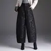 Calça pantalona jacquard estilo chinês da moda para mulheres, nova coleção outono/inverno 2026, cintura alta, corte solto, comprimento cropped, afina a silhueta, calça casual