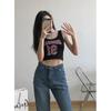 Colete Impresso com Carta para Mulheres Verão Roupa Externa Pequeno Estilingue Malha Sem Mangas Curto Slim-fit Exposição ao Umbigo Top Esportivo