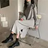 Vestido de Color Sólido para Socialité de Mujer Otoño Invierno Nuevo Largo Cuello Alto Cálido Falda Base Negra Falda Larga Interior