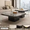 Mesa de Centro Pequeña de Lujo Ligero de Losa de Roca Cuadrada Estilo Italiano Minimalista Ecológico para Apartamento Pequeño Sala de Estar Eo