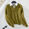 Drizzle 2024 Comercio Electrónico Transfronterizo Otoño e Invierno Nuevo Suéter Casual de Mujer con Cuello de Camisa Empalmado de Dos Piezas Falsas para Mujer