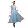 Vestido de mujer de malla con cuello sexy y tirantes de encaje para dama de honor de boda, de comercio exterior europeo y americano, de primavera y verano