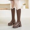 Botas Mosqueteras de Tacón Ancho para Mujer 2025, Botas de Equitación de Tacón Alto de Primavera, Botas Adelgazantes de Suela Gruesa, Rojo Vino