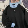 Sudadera Falsa de Dos Piezas Pulóver Sin Marca Tendencia Harajuku Moda Japonesa Versátil Tendencia Americana Cleanfit