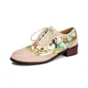 Zapatos Brogue Retro Étnicos de Comercio Exterior para Mujer Combinación de Colores Punta Redonda Tacón Grueso Tacón Bajo Cierre Frontal con Cordones Zapatos para Mujer Zapatos Casuales