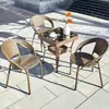 Juego de mesa y sillas pequeñas para balcón con sillas de ratán, juego combinado de tres piezas, mesa y sillas de té para ocio al aire libre, silla impermeable para patio exterior con respaldo