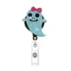 Halloween Feltro Morcego Abóbora Caveira Fantasma Gato Preto Retrátil Fácil Puxar Giratório Fivela de Identificação