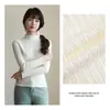 Camiseta básica de punto con cuello semi-alto y volantes para mujer, corte ajustado, suéter versátil de manga larga, adecuado para otoño e invierno, nuevo modelo 2026