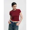 Se puede añadir bordado e impresión, Estilo Retro Americano, Corte Ajustado, Cuello Redondo, Algodón Puro, Manga Corta, Hombro Normal Camiseta para Mujer, Verano