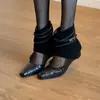 Botines Cuadrados con Correa Tejida Estilo Retro Coreano para Mujer 2026 Otoño/Invierno Aumento Oculto de Altura Puntera Cuadrada Cremallera Trasera Botas Adelgazantes