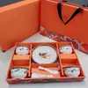 Conjunto de Tigela e Prato de Cerâmica Tang Sancai para Mesa, Caixa de Presente, Laranja Aima Presente de Inauguração, Grande Presente de Inauguração da Fábrica