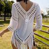 Blusa de playa para exteriores tejida calada con cuello en V ganchillo a mano holgada sexy diadema borla protección solar blusa bikini