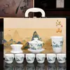 Productos Culturales y Creativos: Juego de Té Kung Fu Grasa de Cabra Jade Mil Millas de Montañas y Ríos, Juego Completo de Porcelana Blanca, Caja de Regalo de Alta Gama, Regalo Personalizado, Recuerdo